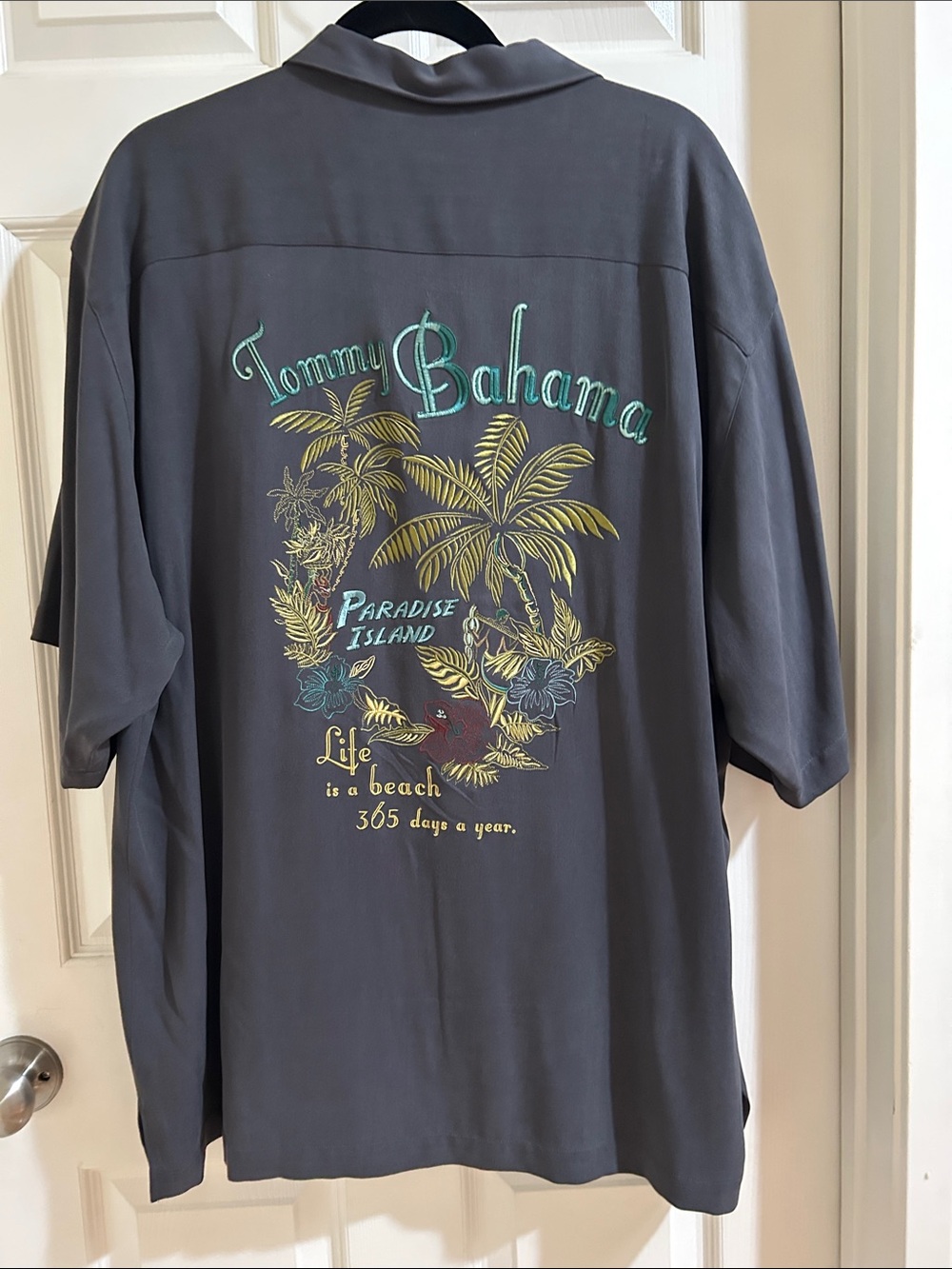 Tommy Bahama Dark Gray Paradise Island Embroidered Camp Shirt